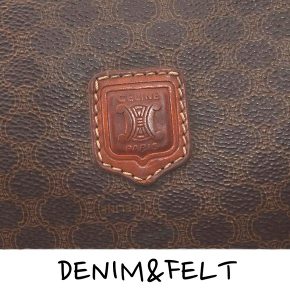 CELINE Brown Macadam Blason Pattern PVC/Leather Hand Bag/Clutch/Cosmetic Bag 🤎 - Picture 10 of 16